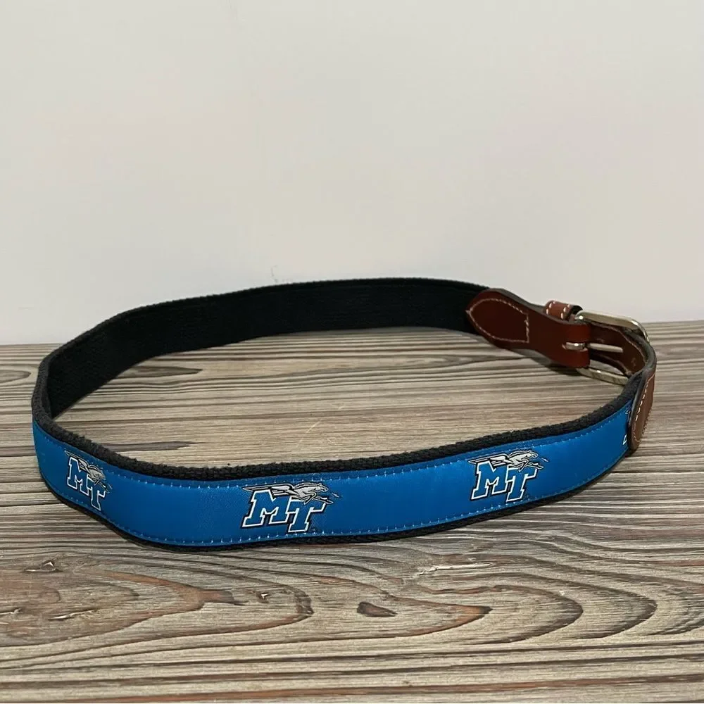 Middle Tennessee State University Blue Logo Canvas Golf Belt Men 32 Leather Trim